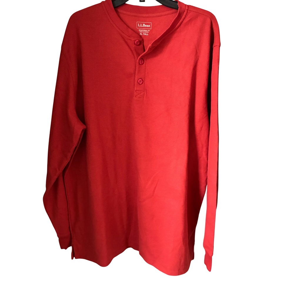 L.L.Bean Long Sleeve Henley Shirt Men XL Tall Terracotta Red Workwear Hiking